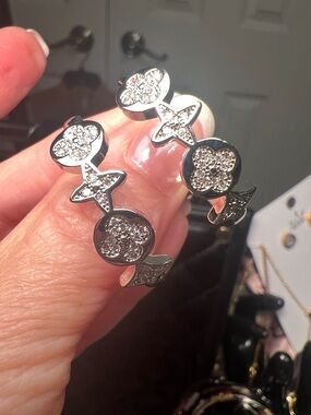 Luxury Silver-Tone Pave Floral Hoop Earrings - Crystal Accents